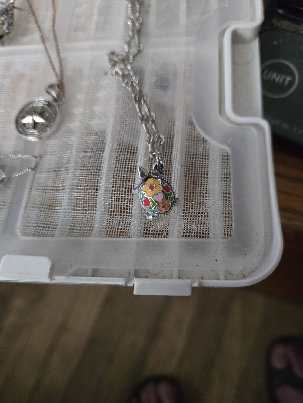 James AVERY-Silver Floral Enamel Turtle Pendant Necklace - Colorful